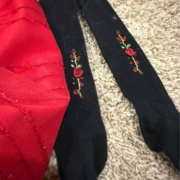 Girls Youngland Boutique Red/Black Christmas Twirl Dress Formal + Tights Size 4 - Picture 3 of 7
